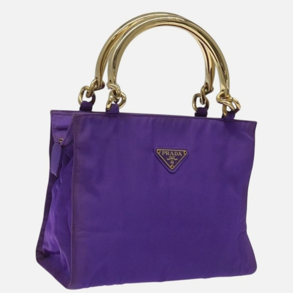 RARE PRADA Purple & Gold Nylon Vintage Handbag / Purse  (EUC) - Picture 2 of 16